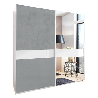 Contemporary Mirrored Sliding Wardrobe with 2 Doors | White and Grey | Space-Saving Design by Furco