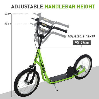 HOMCOM ick Scooters for Kids with Adjustable Height, Anti-Slip Deck, Dual Brakes, Rubber Tyres, for Boys and Girls Aged 5+ Years Old - Green