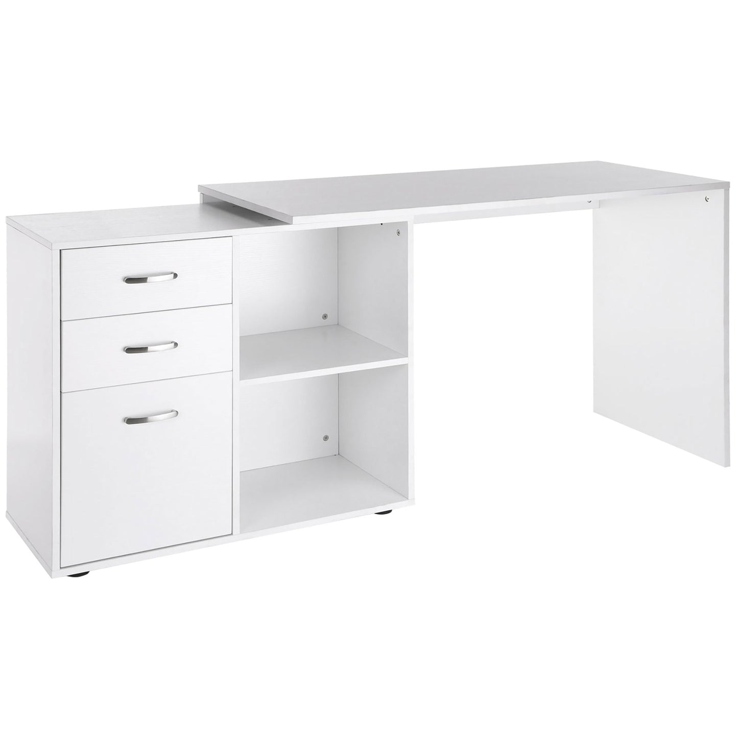 HOMCOM -Shaped Computer Desk, 2 Shaped Corner Desk with Drawers, File Cabinet and Storage Shelves, Home Office Desk, 117 x 83.5 x 76cm, White