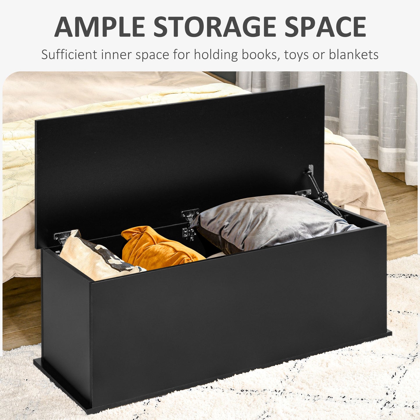 HOMCOM ooden Chipboard Storage Box Chest with Lid Home Office Organiser 100 x 40 x 40 cm - Black