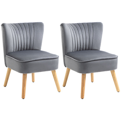 HOMCOM elvet Accent Chair Occasional Tub Seat Padding Curved Back with Wood Frame Legs Home Furniture Set of 2 Grey