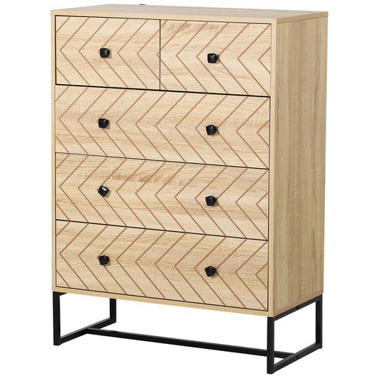 HOMCOM Drawer Chest Sideboard Cabinet Storage Unit Bedroom Home Unique Zigzag Design w/ Black Metal Handles Anti Tip & Top