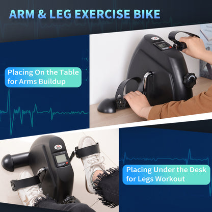 HOMCOM ini Exercise Bike Portable Pedal Exerciser Arm Leg Cycle Gym Fitness LCD Display Adjustable Resistance Black