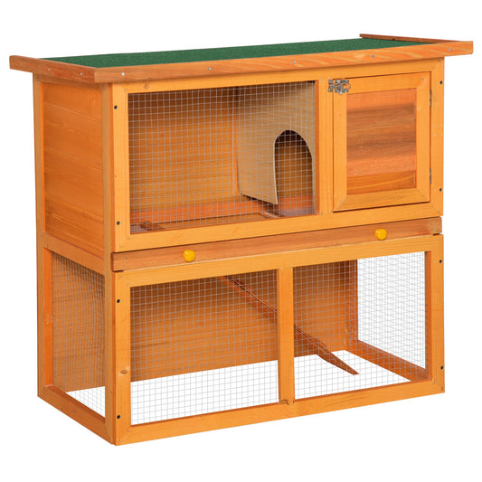 PawHut Rabbit Hutch Outdoor Guinea Pig Hutch Wooden Pet Cage Run 2-Tier with Opening Top, 90 x 45 x 80cm