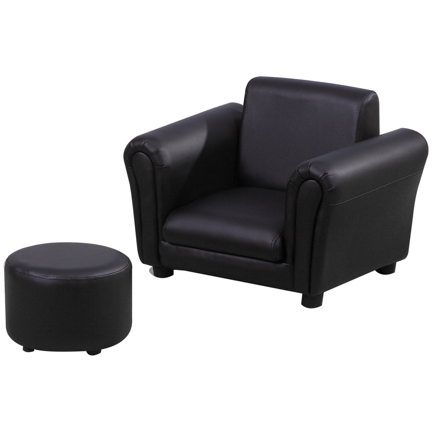 HOMCOM oddler Chair Single Seater Kids Sofa Set, 54 x 42 x 41cm, Kids Sofa with Stool, Black