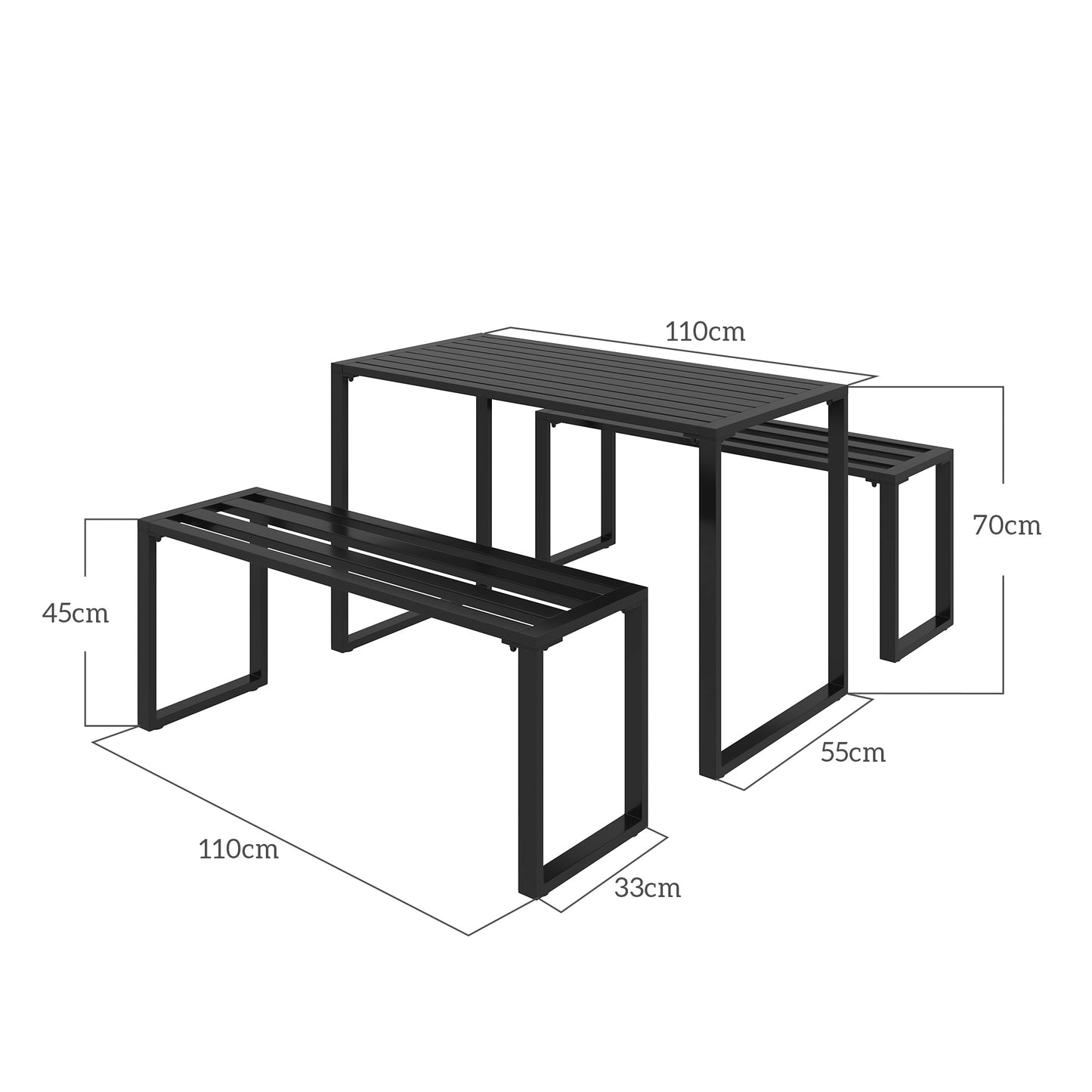 Outsunny 3 Pieces Picnic Bench Set with Table and 2 Benches, Slated Design Dining Trestle Beer Table and Seat, Black