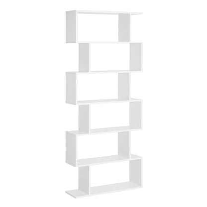 HOMCOM ooden Wood S Shape Storage Display 6 Shelves Room Divider Unit Chest Bookshelf Bookcase Cupboard Cabinet Home Office Furniture (White)