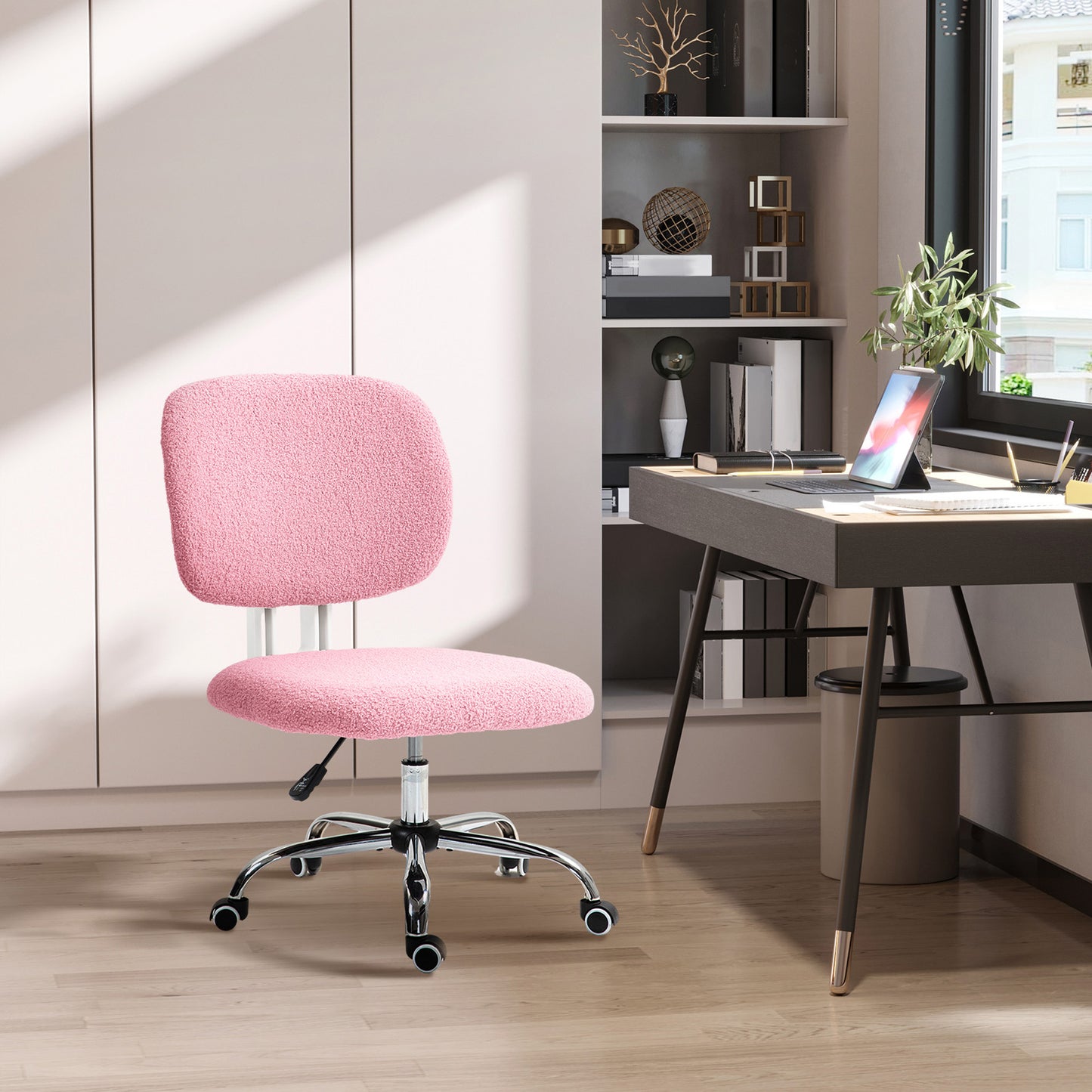 Vinsetto Teddy Fleece Armless Office Chair - Pink