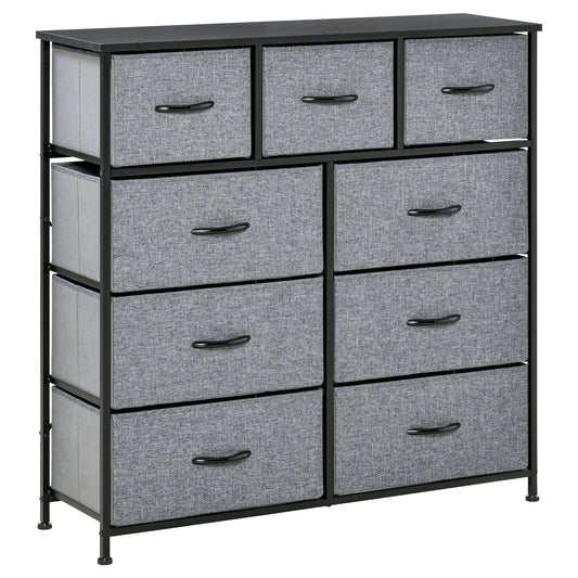 HOMCOM Drawers Storage Chest Dresser Organizer Unit , Easy Pull Fabric Bins, for Bedroom, Hallway, Entryway, Black & Grey