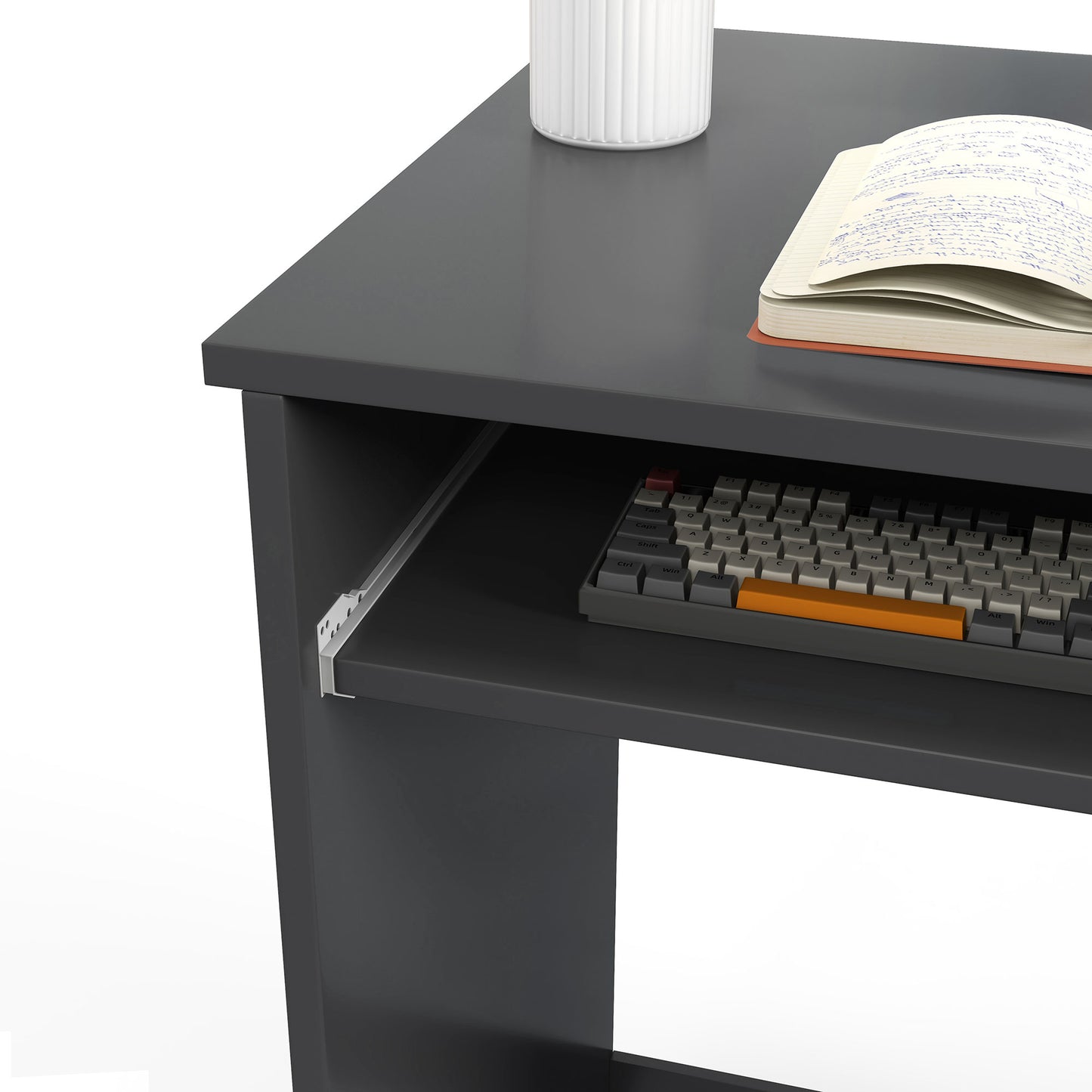 HOMCOM ompact Computer Desk with Keyboard Tray and Drawer, Study Desk, Writing Desk for Home Office, Grey