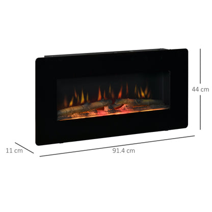 HOMCOM lectric Wall-Mounted Fireplace Heater with Adjustable Flame Effect, Remote Control, Timer, 1800/2000W, Black