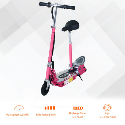 HOMCOM 20W Foldable Powered Scooters with 24V Rechargeable Battery, Adjustable Ride on Toy (Pink)