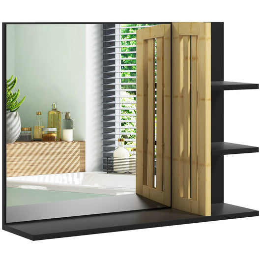 HOMCOM amboo Panel Bathroom Mirror, with Shelves