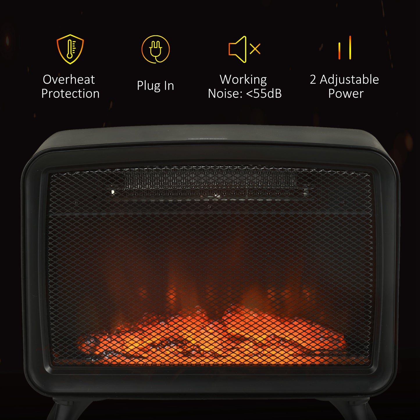 HOMCOM lectric Fireplace Stove, Freestanding or Tabletop, with LED Flame Effect, Overheating Protection, 800W/1600W