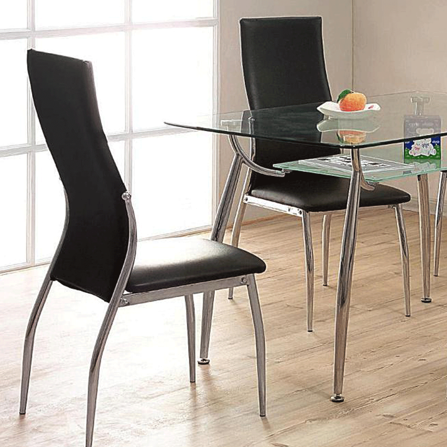 Stylish Black Leather Effect Dining Chairs with Chrome Frame - Set of 2 for Modern Dining Spaces