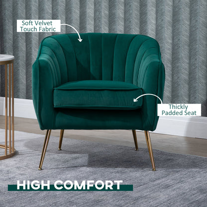 HOMCOM elvet Tub chair, Luxury Accent Chair with Golden Metal Leg, Comfy Upholstered Armchair with Thick Padded Seat for Living Room, Green