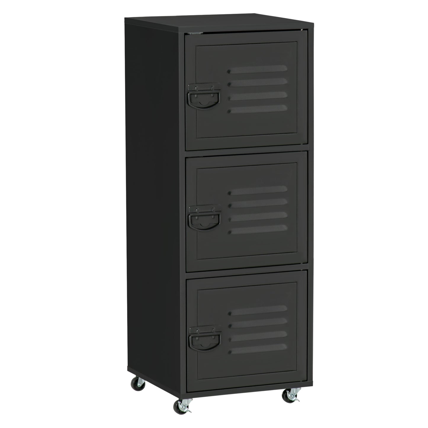 HOMCOM olling Storage Cabinet 3-Tier Mobile File Cabinet with Wheels & Metal Doors for Home Office, Living Room, Black