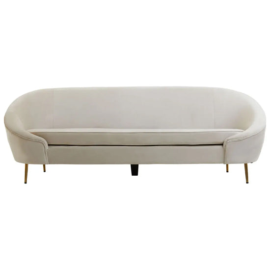 Beige Velvet 3 Seater Sofa with Gold Legs - Modern Mid-Century Design