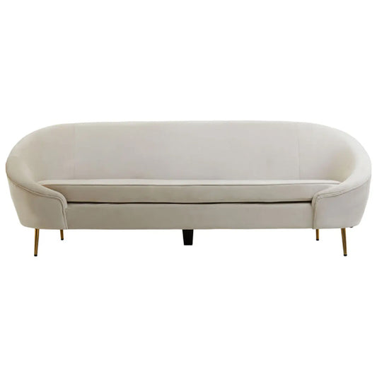 Beige Velvet 3 Seater Sofa with Gold Legs - Modern Mid-Century Design