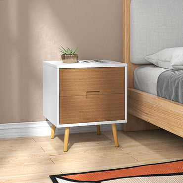 HOMCOM ood Effect Wto-Drawer Bedside Table - Brown/White