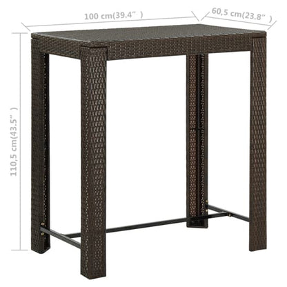 Brown Rattan Outdoor Bar Table - 100cm Modern Garden Furniture with Sturdy Steel Frame