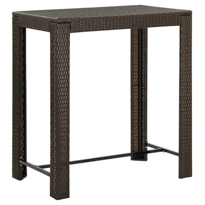 Brown Rattan Outdoor Bar Table - 100cm Modern Garden Furniture with Sturdy Steel Frame