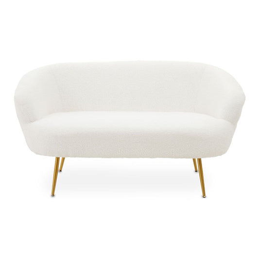 Yurga Fabric 2 Seater Sofa In Plush White With Gold Legs