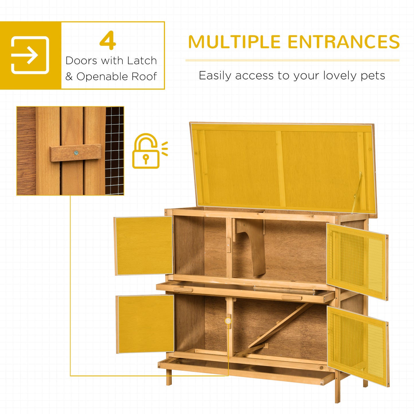 PawHut Two-Tier Rabbit Hutch, with Removable Trays, for 1-2 rabbits - Brown