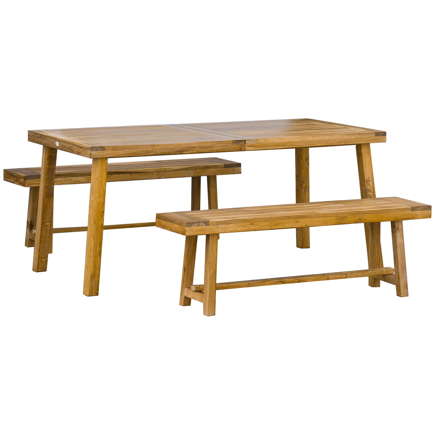 Outsunny 3 Pieces Picnic Bench Set with Table and 2 Benches, Acacia wood Dining Trestle Beer Table and Seat, Natural Wood Finish