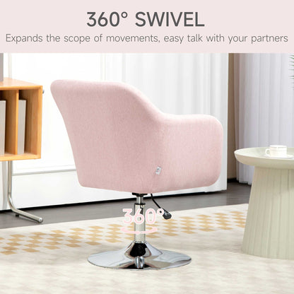 HOMCOM wivel Linen Fabric Accent Chair for Living Room Contemporary Vanity Armchair with Adjustable Height Thick Cushion Lumbar Support Armrest for Bedroom Office Pink