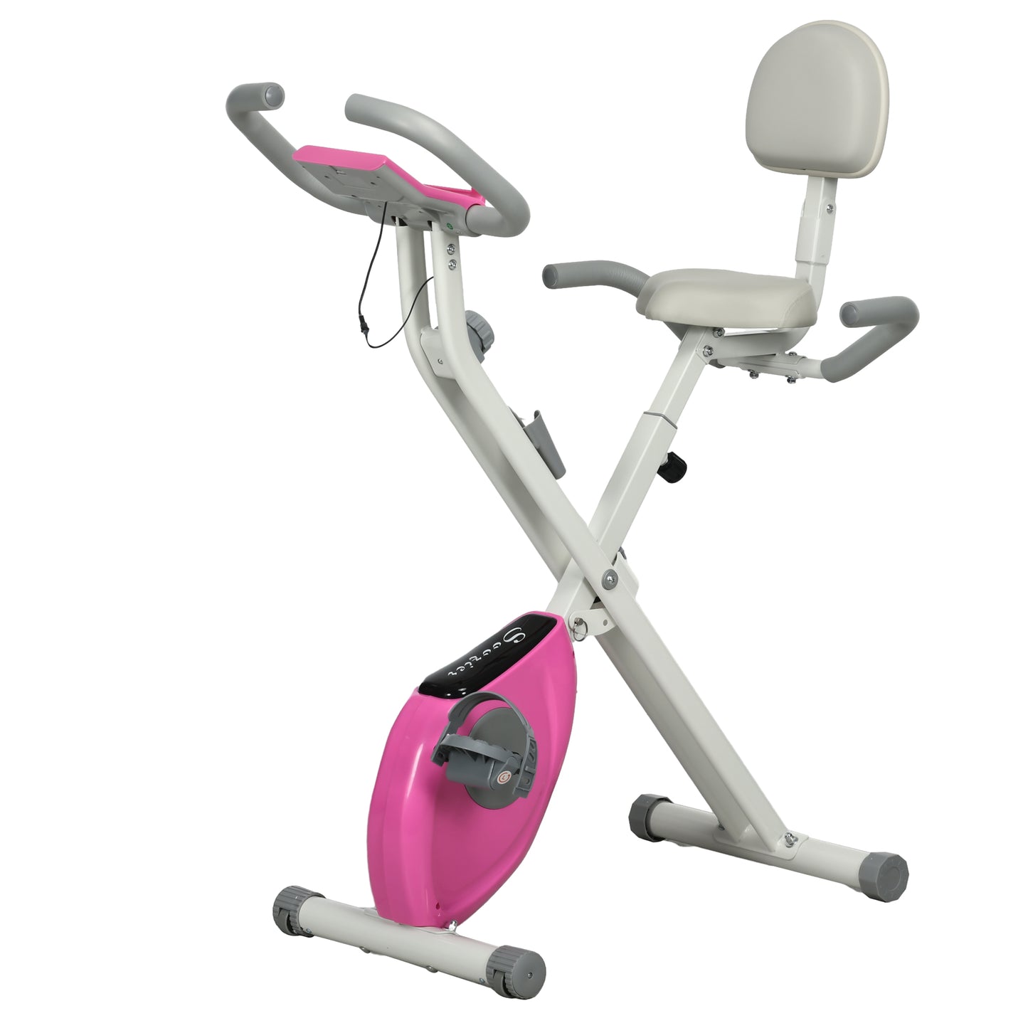 HOMCOM olding Exercise Bike, with Adjustable Magnetic Resistance, Seat Height - White and Pink