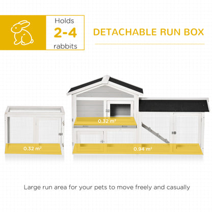 PawHut Large Rabbit Hutch Outdoor, Guinea Pig House, 7.4Ft 2 Tiers Bunny Run Cage with Rabbit Run for 2-4 Rabbits - Grey