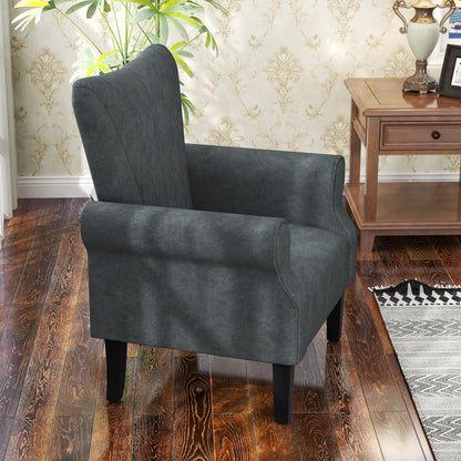 HOMCOM pholstered Accent Chair with High Back, Rolled Arms and Wood Legs, Soft Thick Padded Armchair, Grey