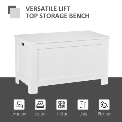 HOMCOM ift Top Storage Chest Toy Box Organizer with Lid and Safety Hinges for Bedroom Entryway Living Room - White