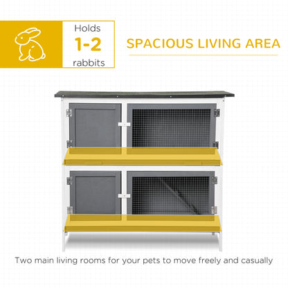 PawHut Double Decker Rabbit Hutch 2 Tier Guinea Pig House Pet Cage Outdoor with Sliding-out Tray Asphalt Roof Ramp, 100x47x91cm, Grey