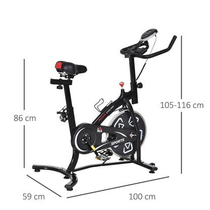 HOMCOM ndoor Stationary Exercise Bike 6kg Flywheel Fitness Cardio Workout Bke Trainer for Home Gym w/ Adjustable Resistance LCD Monitor Pad and Bottle Holder Black