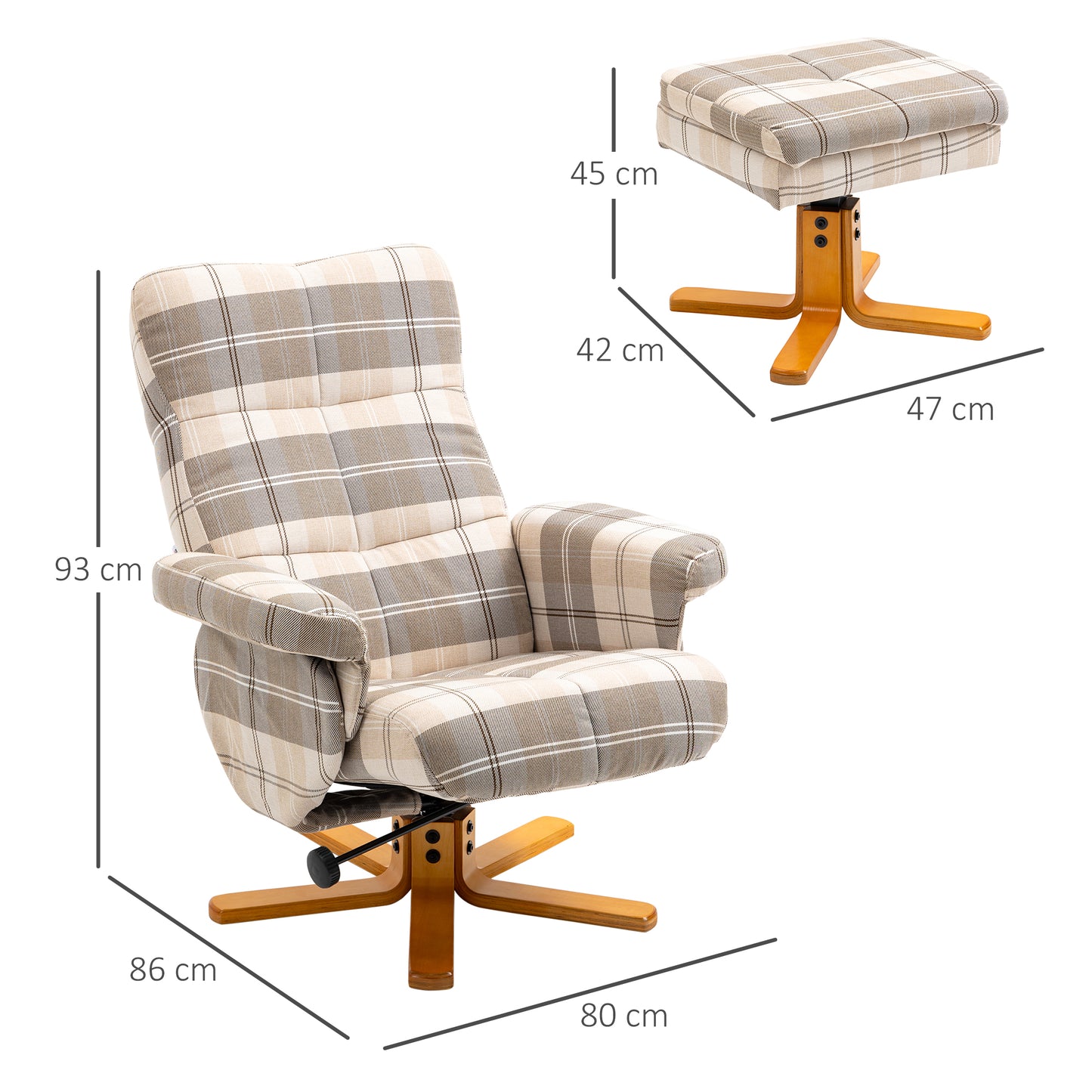 HOMCOM inen Swivel Recliner Chair with Footstool, Wooden Base and Storage for Living Room, Multicolour