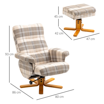 HOMCOM inen Swivel Recliner Chair with Footstool, Wooden Base and Storage for Living Room, Multicolour