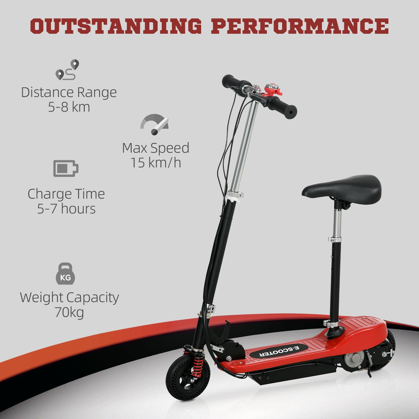 HOMCOM teel Electric Scooter, Folding E-Scooter with Warning Bell, 15km/h Maximum Speed, for 4-14 Years Old, Red