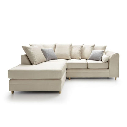 Elegant Cream Velvet Corner Sofa with Hydrophobic Coating and Cushions