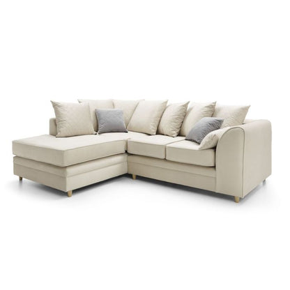 Elegant Cream Velvet Corner Sofa with Hydrophobic Coating and Cushions