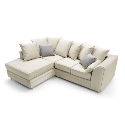 Elegant Cream Velvet Corner Sofa with Hydrophobic Coating and Cushions