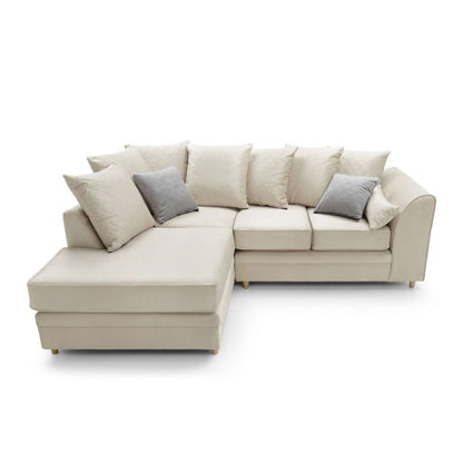 Elegant Cream Velvet Corner Sofa with Hydrophobic Coating and Cushions