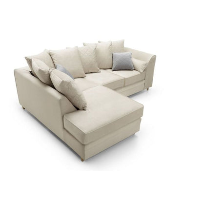 Elegant Cream Velvet Corner Sofa with Hydrophobic Coating and Cushions