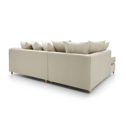 Elegant Cream Velvet Corner Sofa with Hydrophobic Coating and Cushions