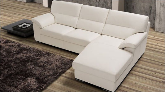 Zafferano White Semi-Aniline Leather RHF Corner Sofa Chaise With Wooden Legs Newtrend Available In A Range Of Leathers And Colours 10 Yr Frame 10 Yr Pocket Sprung 5 Yr Foam Warranty