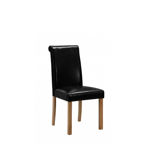 Stockport Comfort Pair of Dining Chairs Leather Effect Seating with Solid Wooden Frame - Brown