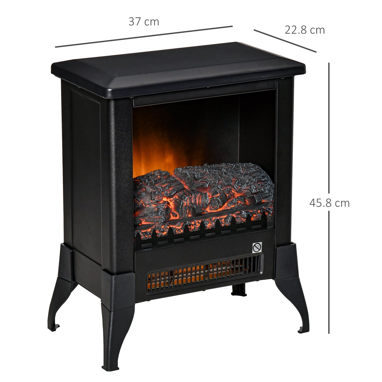 HOMCOM lectric Fireplace Stove, Free standing Fireplace Heater with Realistic Flame Effect, Adjustable Temperature and Overheat Protection, Black