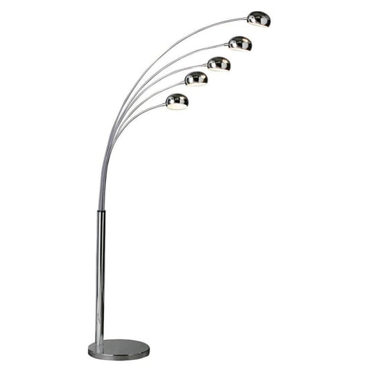 Contemporary 5-Arm Floor Lamp in Polished Chrome with Marble Base