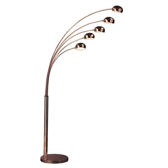 FURCO Zeiss 5-Arm Floor Lamp with Warm Copper Finish and Stable Marble Base